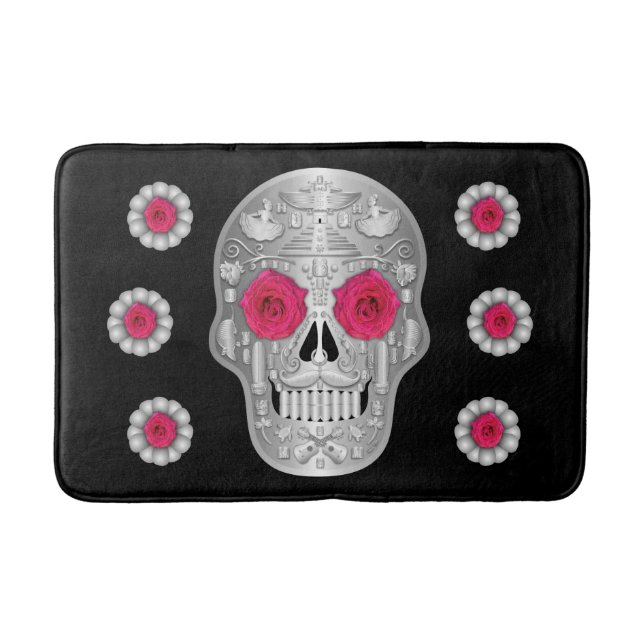 Chrome Calavera (Pink Rose) Bath Mat (Front)