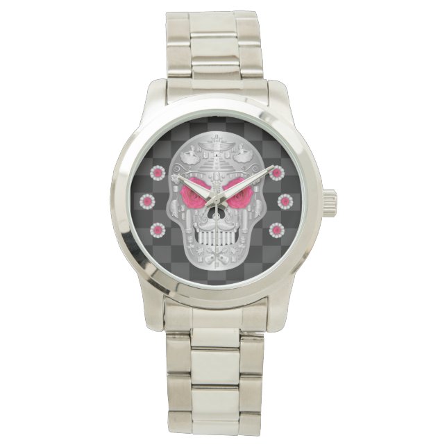 Chrome Calavera (Pink Rose) Watch (Front)