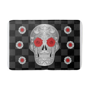 Chrome Calavera (Red Rose) Bath Mat