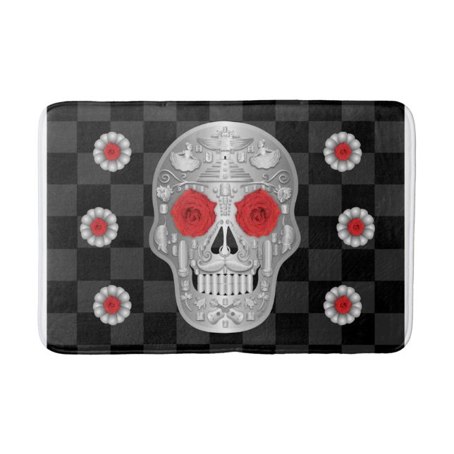 Chrome Calavera (Red Rose) Bath Mat (Front)