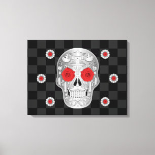 Chrome Calavera (Red Rose) Canvas Print
