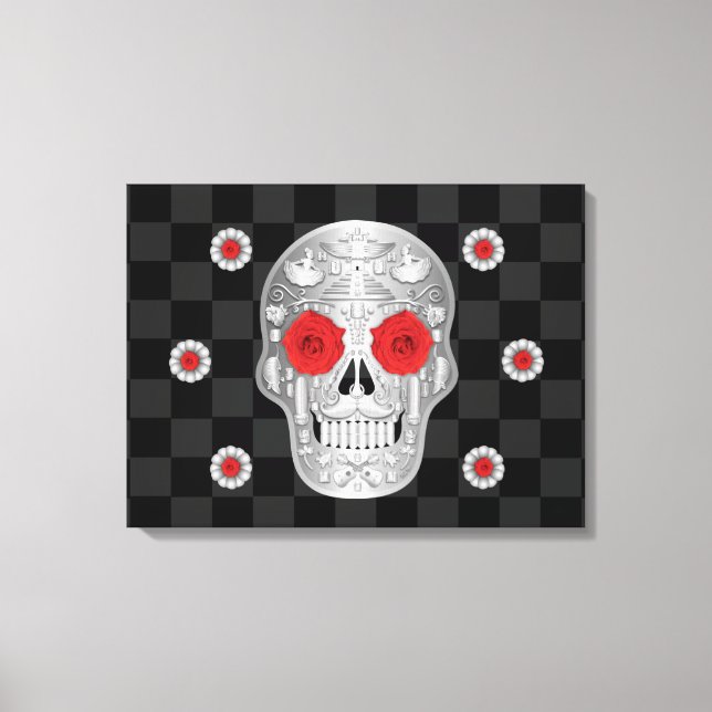 Chrome Calavera (Red Rose)  Canvas Print (Front)
