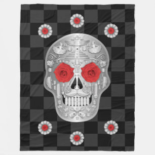 Chrome Calavera (Red Rose) Fleece Blanket