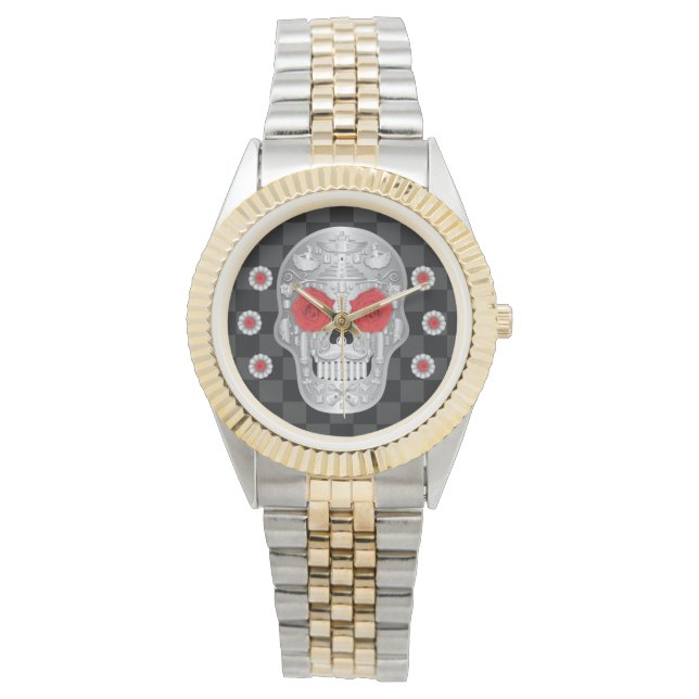 Chrome Calavera (Red Rose) Watch (Front)