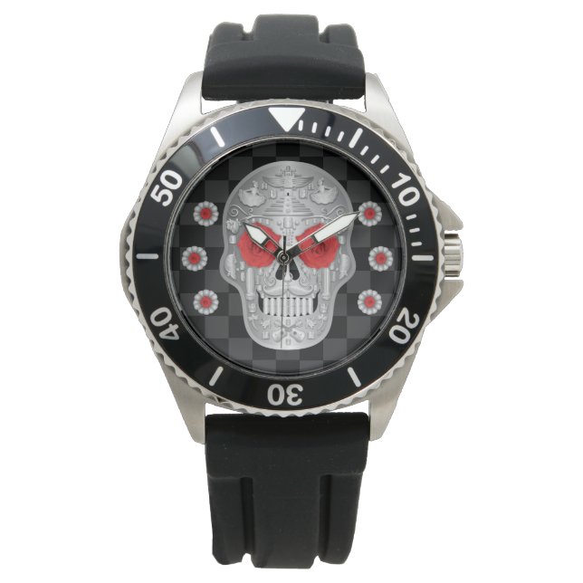 Chrome Calavera (Red Rose) Watch (Front)