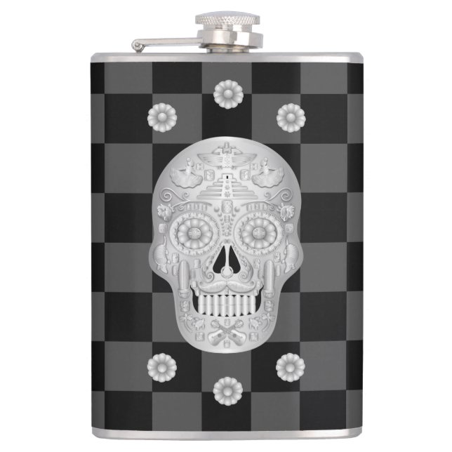 Chrome Calavera Watch Hip Flask (Front)