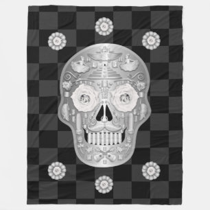 Chrome Calavera (White Rose) Fleece Blanket