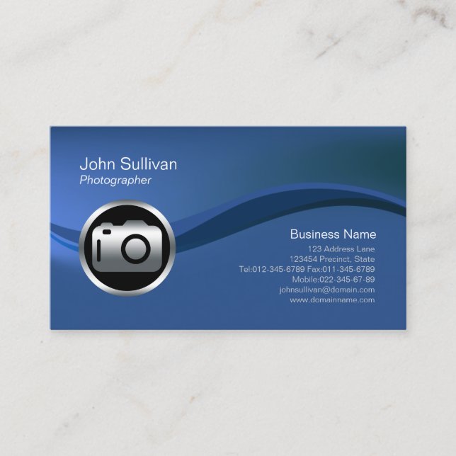 Chrome Camera Icon Photographer Business Card (Front)