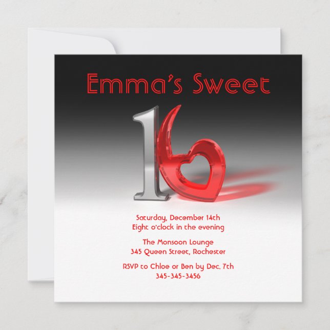 Chrome & Candy Red Sweet 16 Invitation (Front)