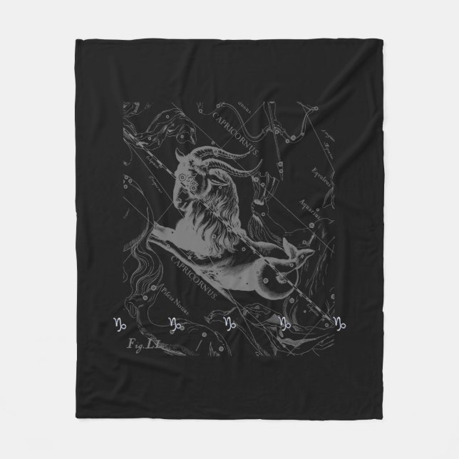 Chrome Capricorn Zodiac Symbol on Hevelius Fleece Blanket (Front)
