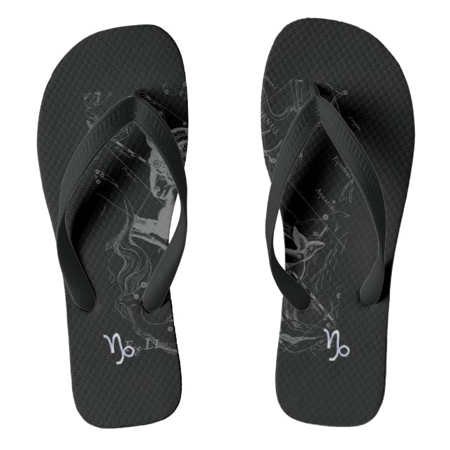 Chrome Capricorn Zodiac Symbol on Hevelius Flip Flops (Footbed)