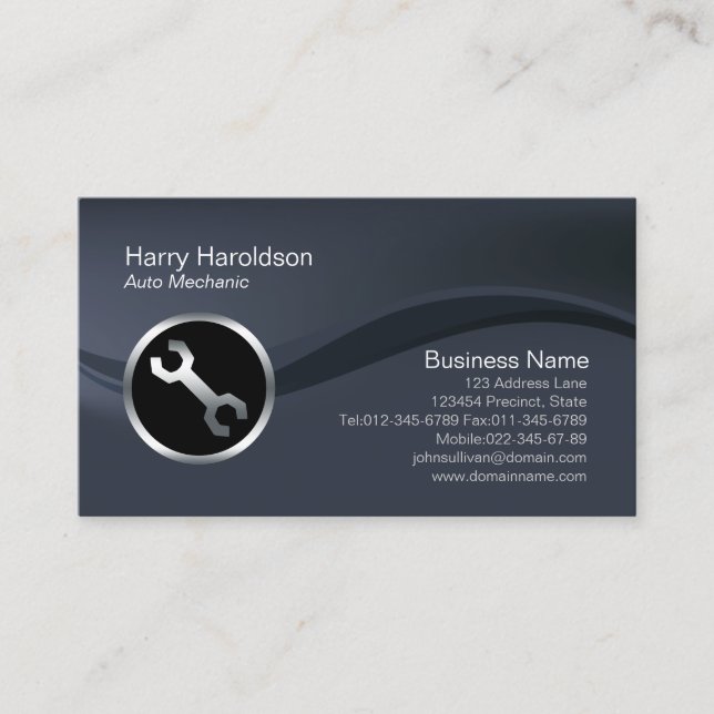 Chrome Car Wrench Icon Auto Mechanic Business Card (Front)