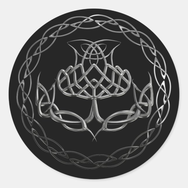 Chrome Celtic Knot Thistle Classic Round Sticker (Front)
