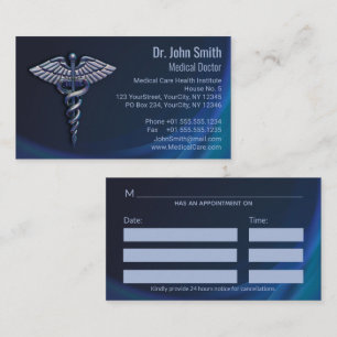Chrome Dark Caduceus Holographic 3D Medical Appointment Card