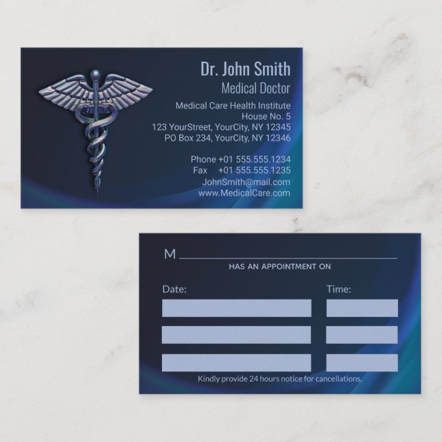 Chrome Dark Caduceus Holographic 3D Medical Appointment Card (Front/Back)