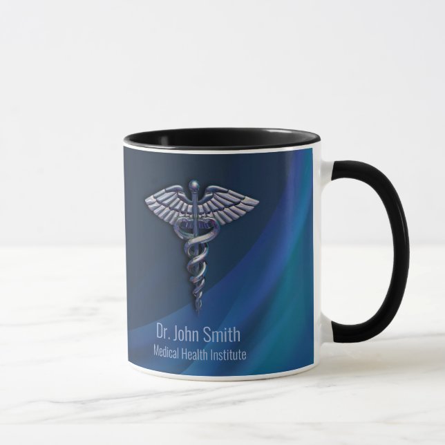 Chrome Dark Holographic 3D Medical Caduceus Mug (Right)