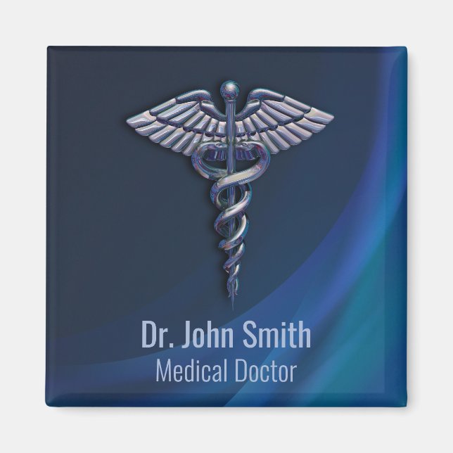 Chrome Dark Holographic Caduceus 3D Medical Magnet (Front)