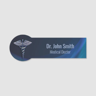 Chrome Dark Holographic Caduceus 3D Medical Name Tag