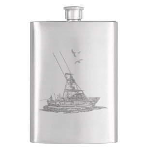 Chrome Deep Sea Fishin' Nautical Print Hip Flask