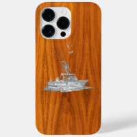 Chrome Deep Sea Fishing Boat on Teak Veneer Print
