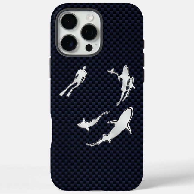 Chrome Diver with Sharks on Carbon Fibre Case-Mate iPhone Case (Back)