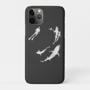 Chrome Diver with Sharks on Carbon Fibre iPhone 11 Pro Case