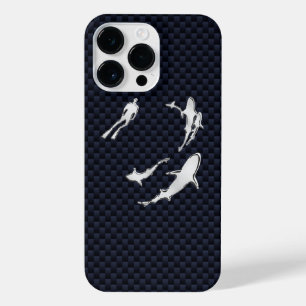 Chrome Diver with Sharks on Carbon Fibre Print iPhone 14 Pro Max Case