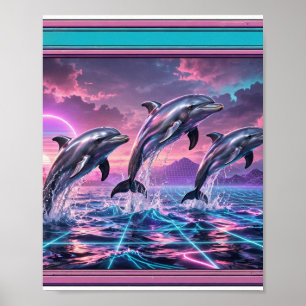 Chrome Dolphins — Vaporwave Ocean Poster