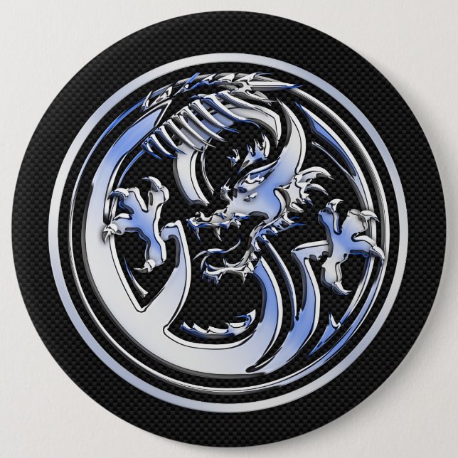 Chrome Dragon Crest dark Carbon Fibre Print 6 Cm Round Badge (Front)