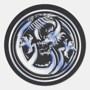 Chrome Dragon Crest dark Carbon Fibre Print Classic Round Sticker