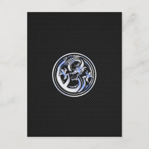 Chrome Dragon Crest dark Carbon Fibre Print Postcard
