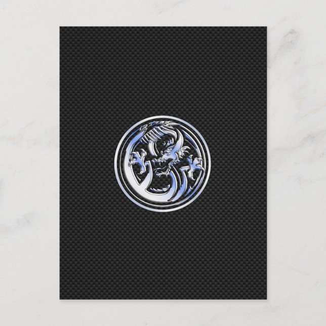 Chrome Dragon Crest dark Carbon Fibre Print Postcard (Front)