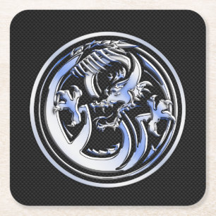 Chrome Dragon Crest dark Carbon Fibre Print Square Paper Coaster