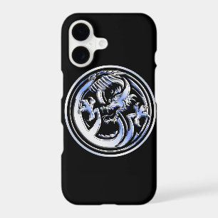 Chrome Dragon Crest on Black Print