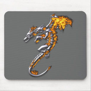 Chrome Dragon with Flames Mouse Mat