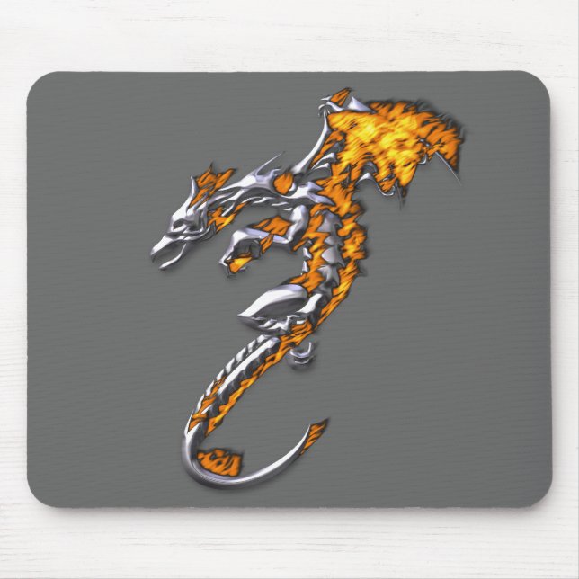 Chrome Dragon with Flames Mouse Mat (Front)