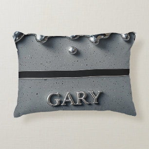 Chrome Drip Gary Name Sleek Silver Luxury Decorative Cushion