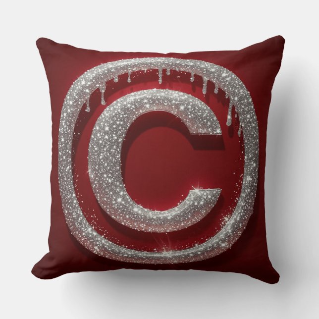 Chrome Drip Glitter Letter C Monogram Cushion (Front)
