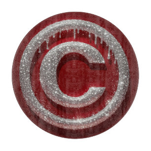 Chrome Drip Glitter Letter C Monogram Cutting Board