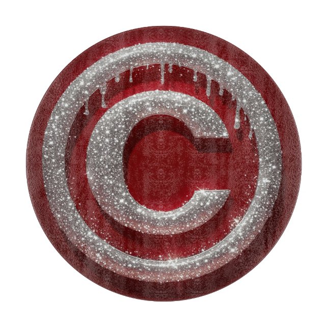 Chrome Drip Glitter Letter C Monogram Cutting Board (Front)