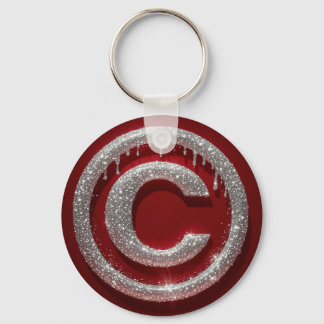 Chrome Drip Glitter Letter C Monogram Key Ring