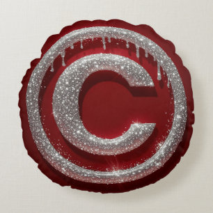 Chrome Drip Glitter Letter C Monogram Round Cushion