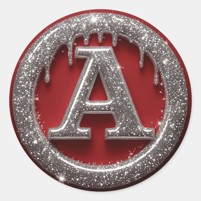 Chrome Drip Letter A Monogram Glitter Icon Classic Round Sticker (Front)