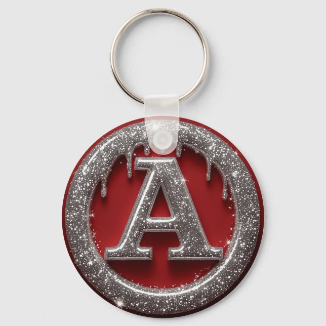 Chrome Drip Letter A Monogram Glitter Icon Key Ring (Front)