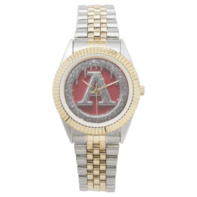 Chrome Drip Letter A Monogram Glitter Icon Watch (Front)