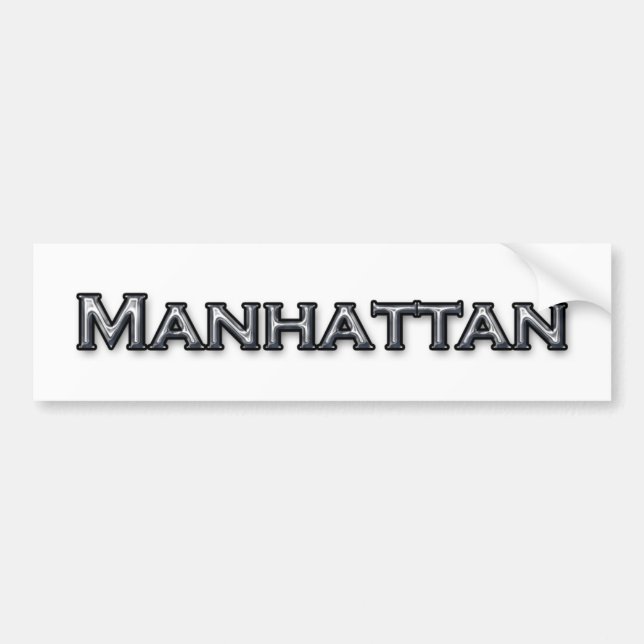Chrome Finish Manhattan NY Text Logo Bumper Sticker (Front)