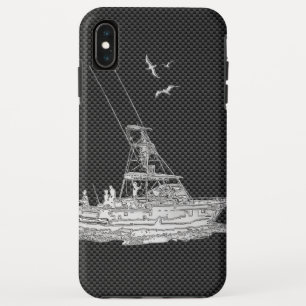 Chrome Fishing Boat on Carbon Fibre Decor iPhone XS Max Case