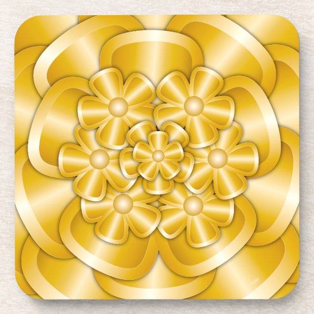 Chrome Flowers - Gold Beverage Coaster (Front)