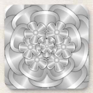Chrome Flowers - Silver Beverage Coaster