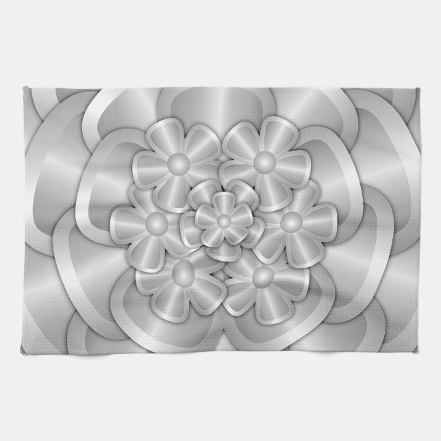 Chrome Flowers - Silver Kitchen Towel (Horizontal)
